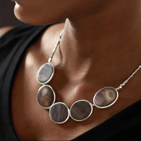 J. Jill Beaded Necklace Shell Multi Disc Mother Pearl Pendant Silver Tone Adjust - Picture 3 of 10